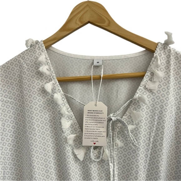 Grey & White Mosaic With Tassels Beach Cover-up - Picture 2 of 5